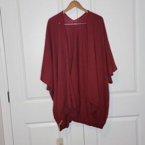 Women's Wrap Around Open Front Cardigan Uncommon Way Burgundy 100% Merino Wool
